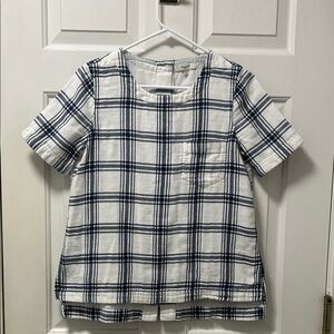 Madewell Industry Plaid Button Back Hi/Low Hem Short Sleeve Top Size Small